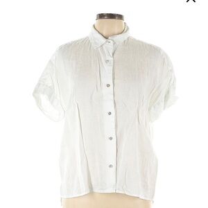 Tahari Linen White Button-Up Blouse